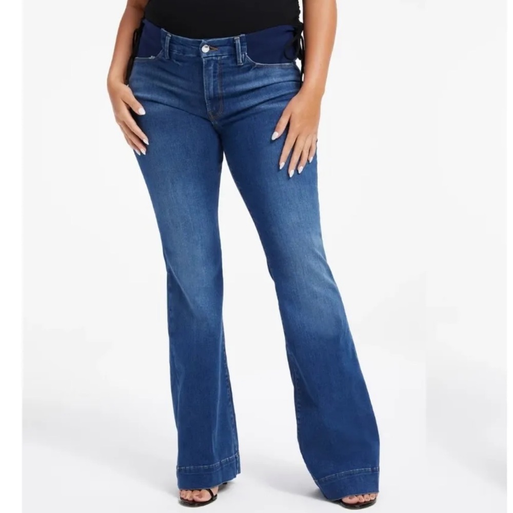 💙NEW Good American Good Flare Trouser Hem Maternity Jeans Size 27 (4) Blue